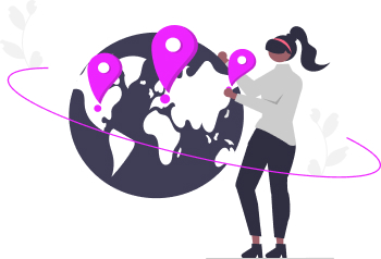 Mulher olhando mapa-múndi